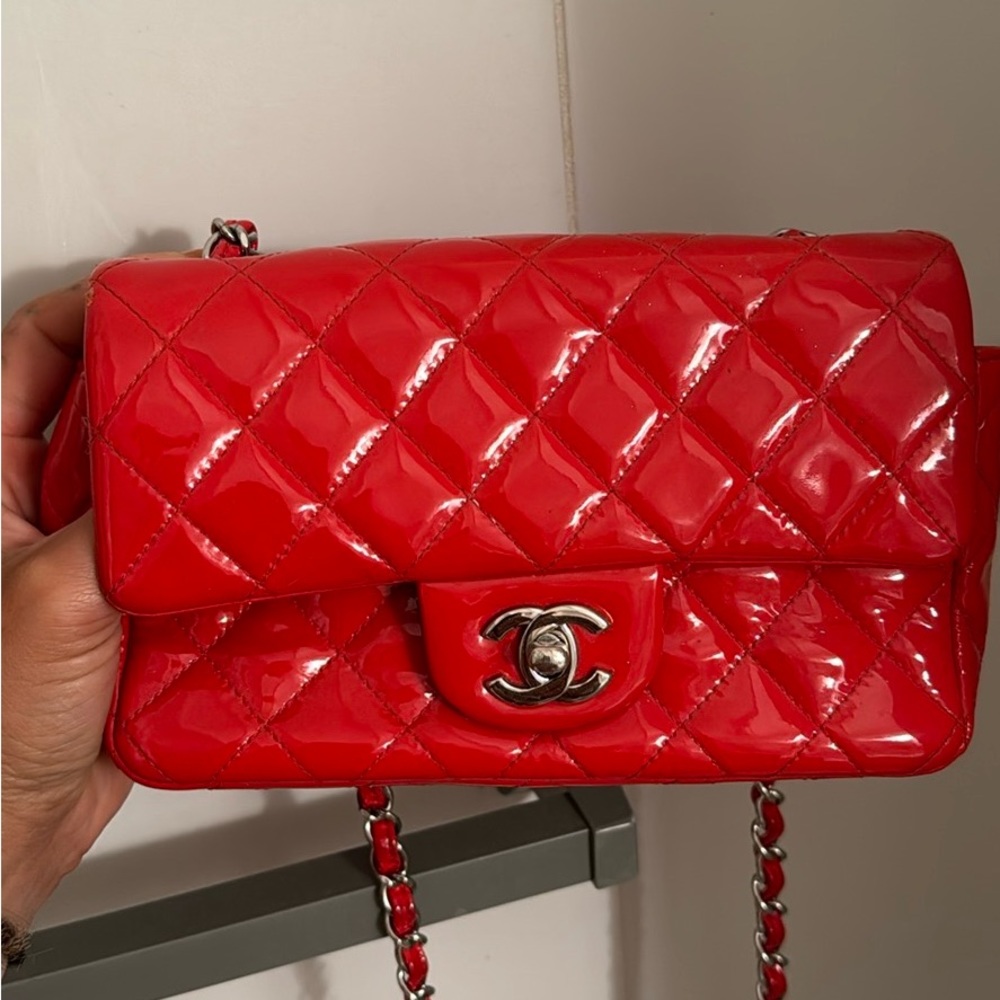 Chanel Patent Red Rectangular Mini Classic Flap - Picture 8 of 9
